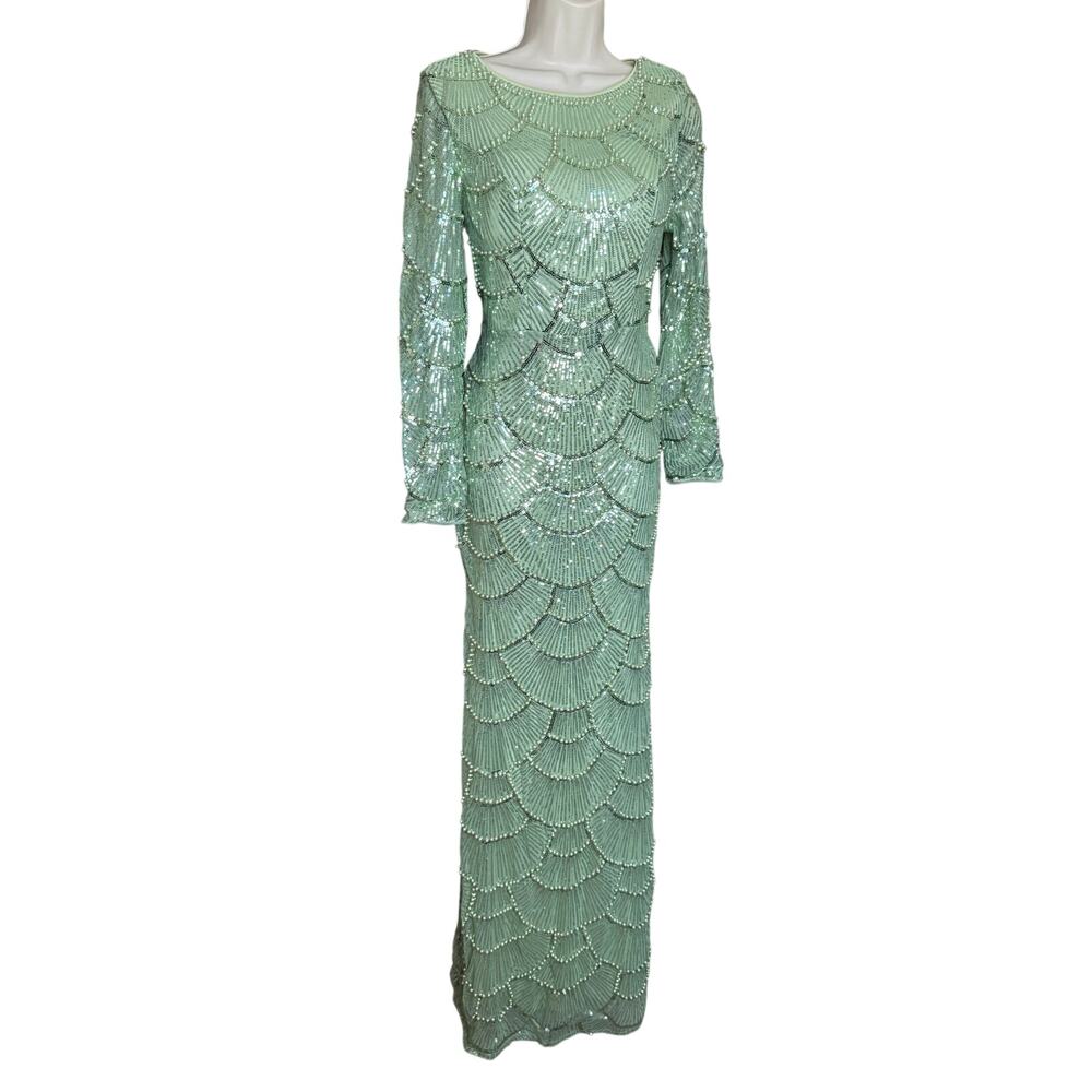 Shein Mint Green Sequin Beaded Gown M NWOT
